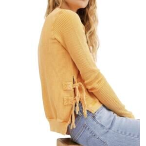 Free People Women’s Interlaken Crop Thermal SZ SM Sherbert Waffle Side Ties GUC